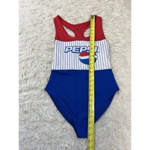 Pepsi Womens Size Large One Piece Swimsuit Razor Back Retro Summer Red & Blue - Picture 5 of 10